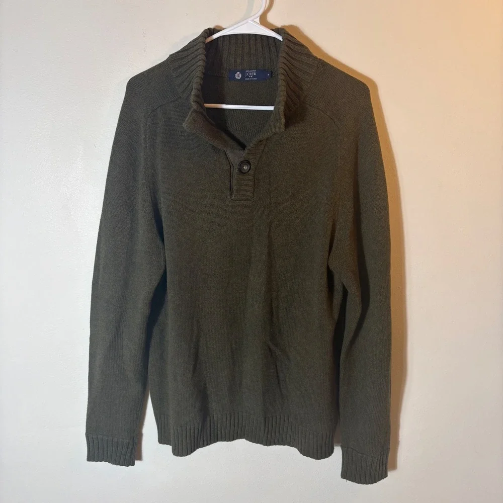 J. Crew‎ Olive Green Shawl Collar Pullover Sweater 100% Cotton Size Medium
